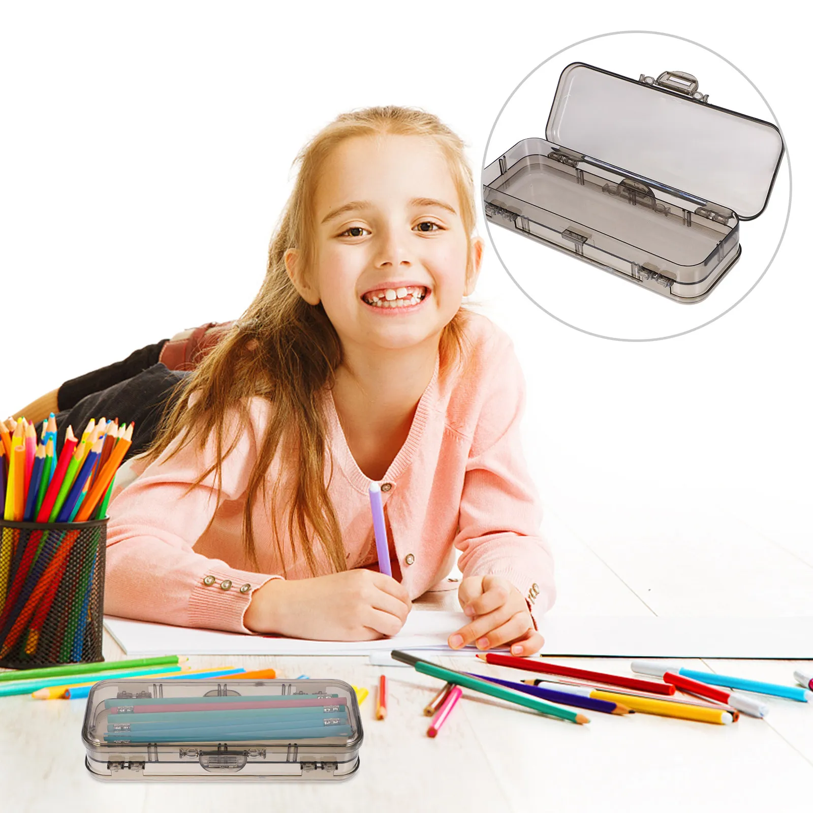 

Прозрачный пенал большой вместимости, пластиковый футляр для карандашей, многофункциональный органайзер для ручек, портативное хранилище для школы и офиса