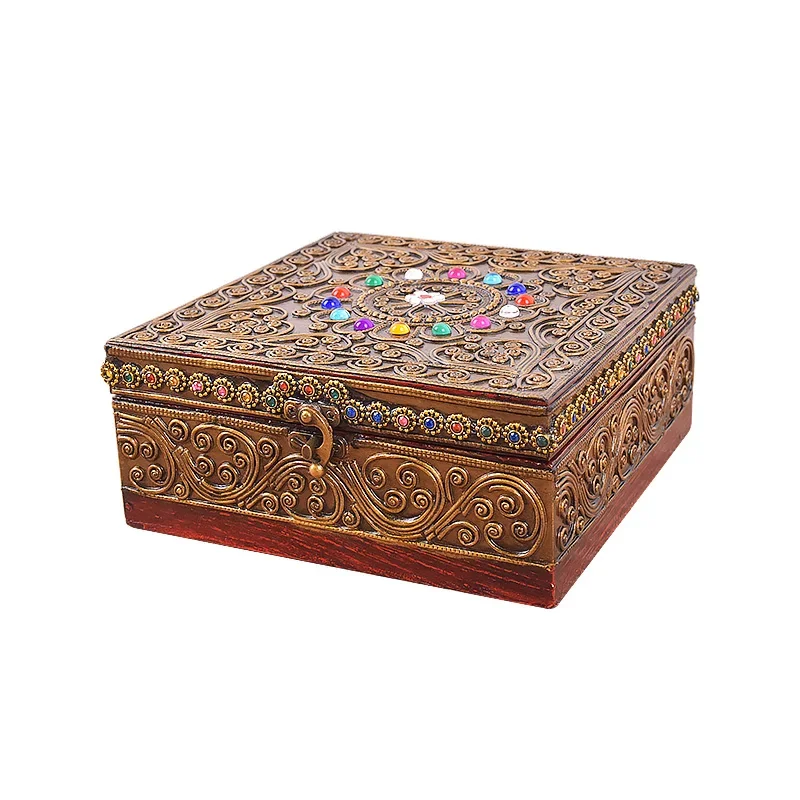 jewelry box, solid wood Chinese style with lock, high grade glass delicate necklace, ring jewelry box