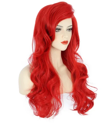 Women Long Wavy Red Wigs Halloween Cosplay Party Costume Cos Ariel Wig Synthetic Hair