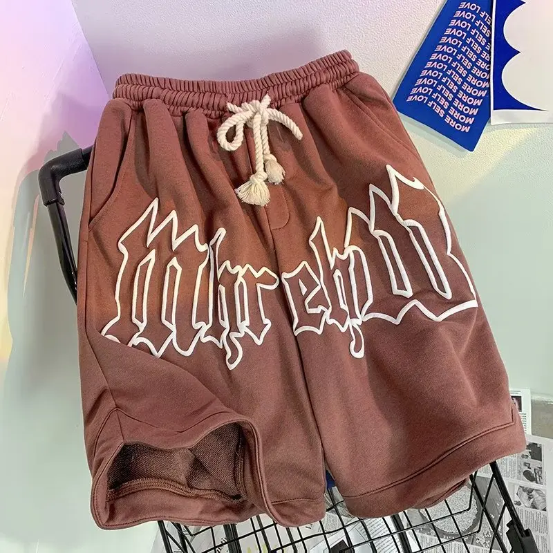 Street Casual Men Loose Youth New Fashion High Street Straight Cylinder Summer Solid Color Letter Printing Comfortable Shorts