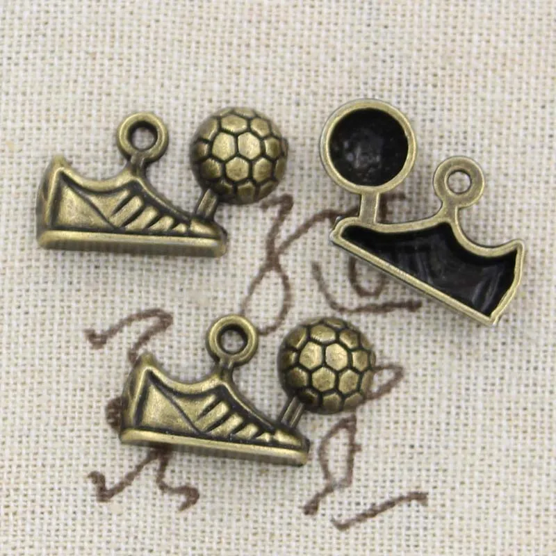 12pcs Charms Football Shoe Soccer Cleats 15x23mm Antique Bronze Silver Color Pendants DIY Making Findings Tibetan Jewelry