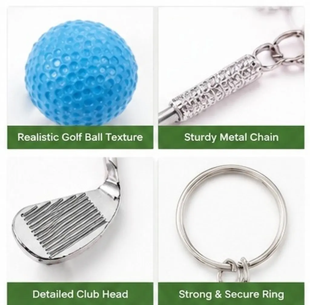 4Pcs Golf Keychain Set Chic Golf Ball Pendant Design Exquisite Workmanship Small Size Glossy Key Chain Rings for Sports Lover