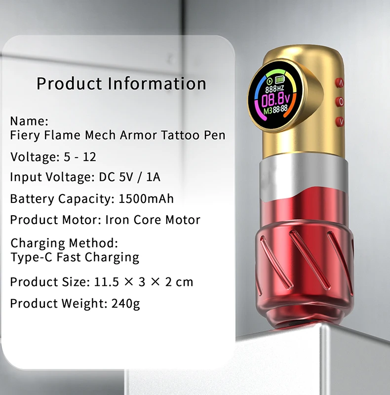 Wireless Tattoo Pen Machine 1500mAh Battery Charging Iron Core Motor Digital Display Rotary Tattoo Machine For Tattoo Artists