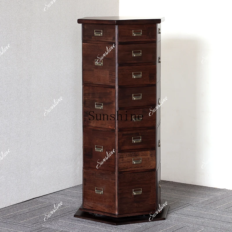 Chinese solid wood retro wind rotating chest, traditional Chinese medicine cabinet, storage cabinet  FT