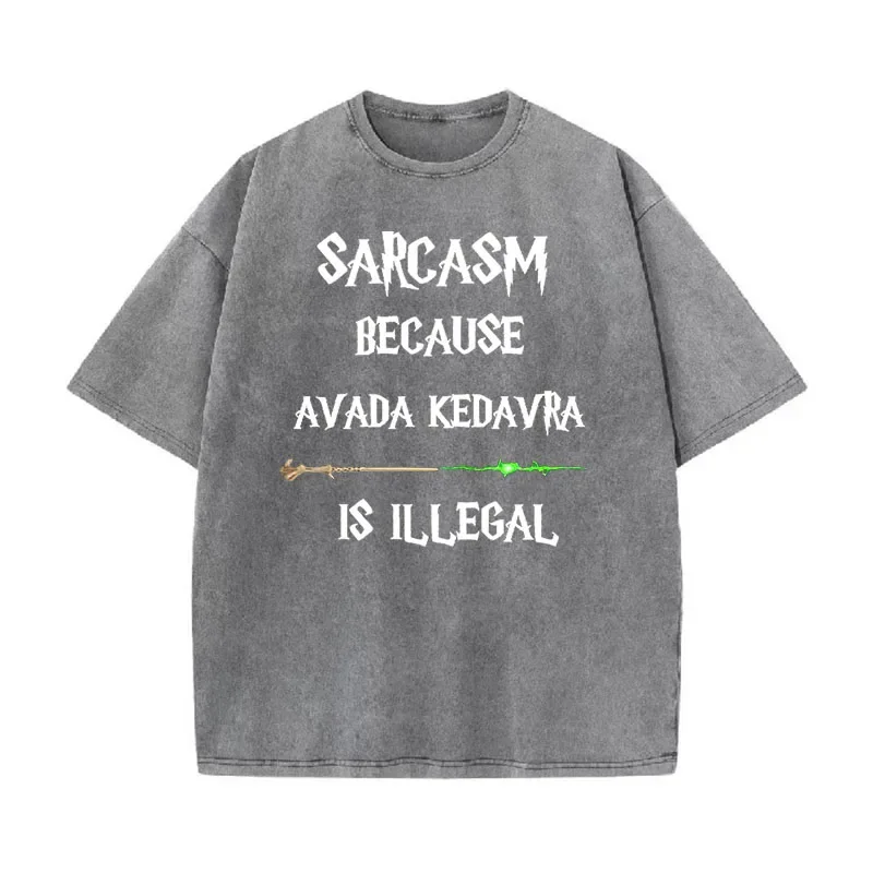 100% Cotton Oversize Retro Shirt Sarcasm Because Avada Kedavra Is Illegal Shirt Wizard School Unisex Tee Fantasy Apparel Y2K Top