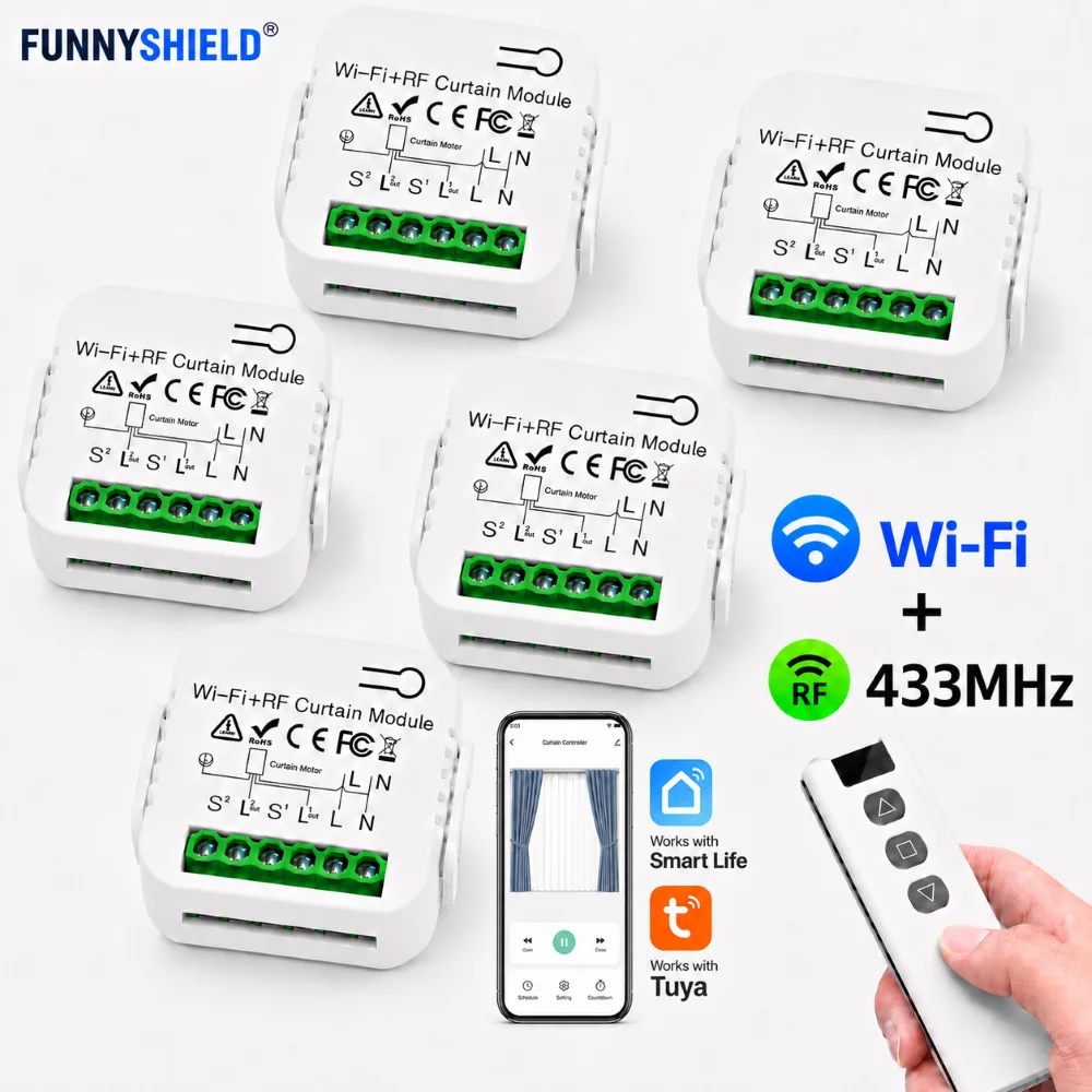 FUNNYSHIELD 16A Tuya WiFi Smart Life Light Switch Wireless RF 433MHz Remote Control Breaker Relay APP Timer for Home Automation