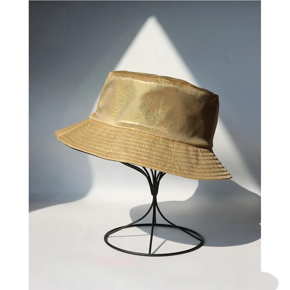 2023 Laser Colored Fisherman\'s Hat for Men Women Bright Leather Bucket Hat Both Sides Can Wear Sunshade Hat Fashion Hat