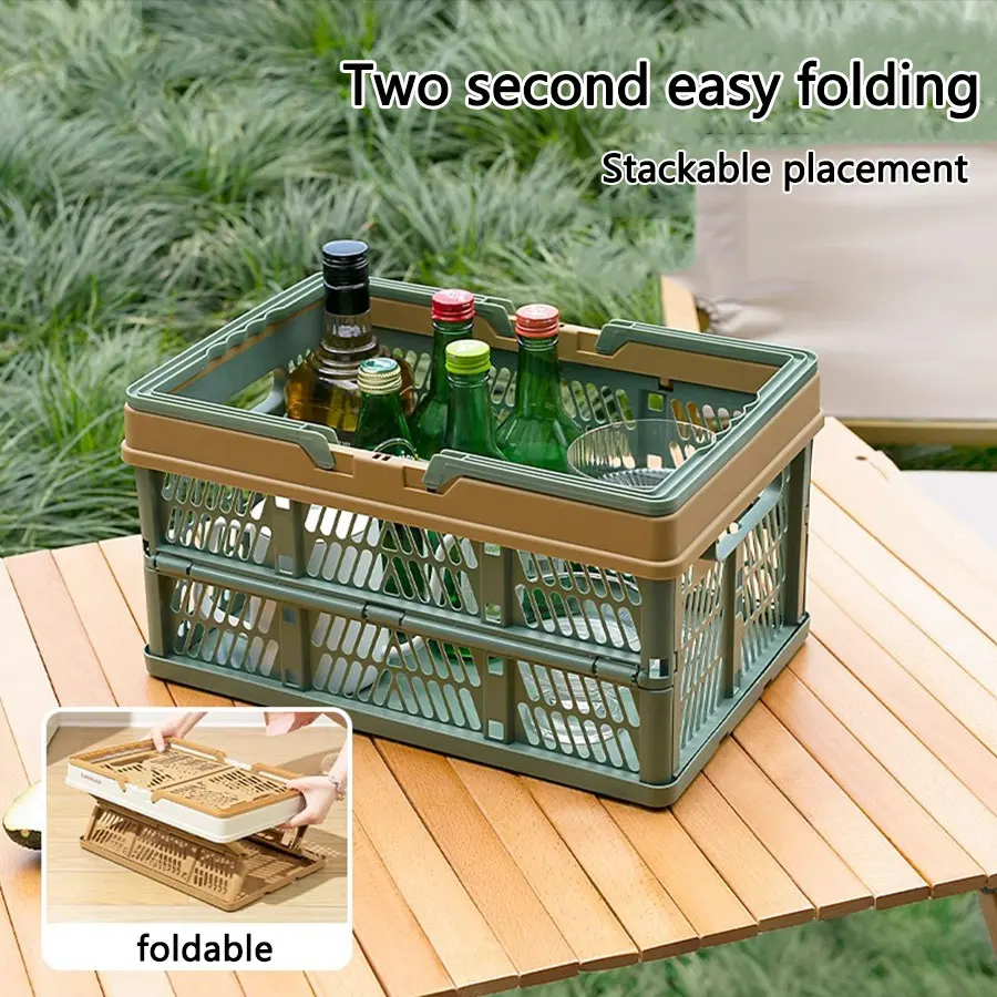 

Folding Basket Outdoor Portable Picnic Box With Handle Camping Foldable Storage Plastic Box Large Supermarket Shopping Basket