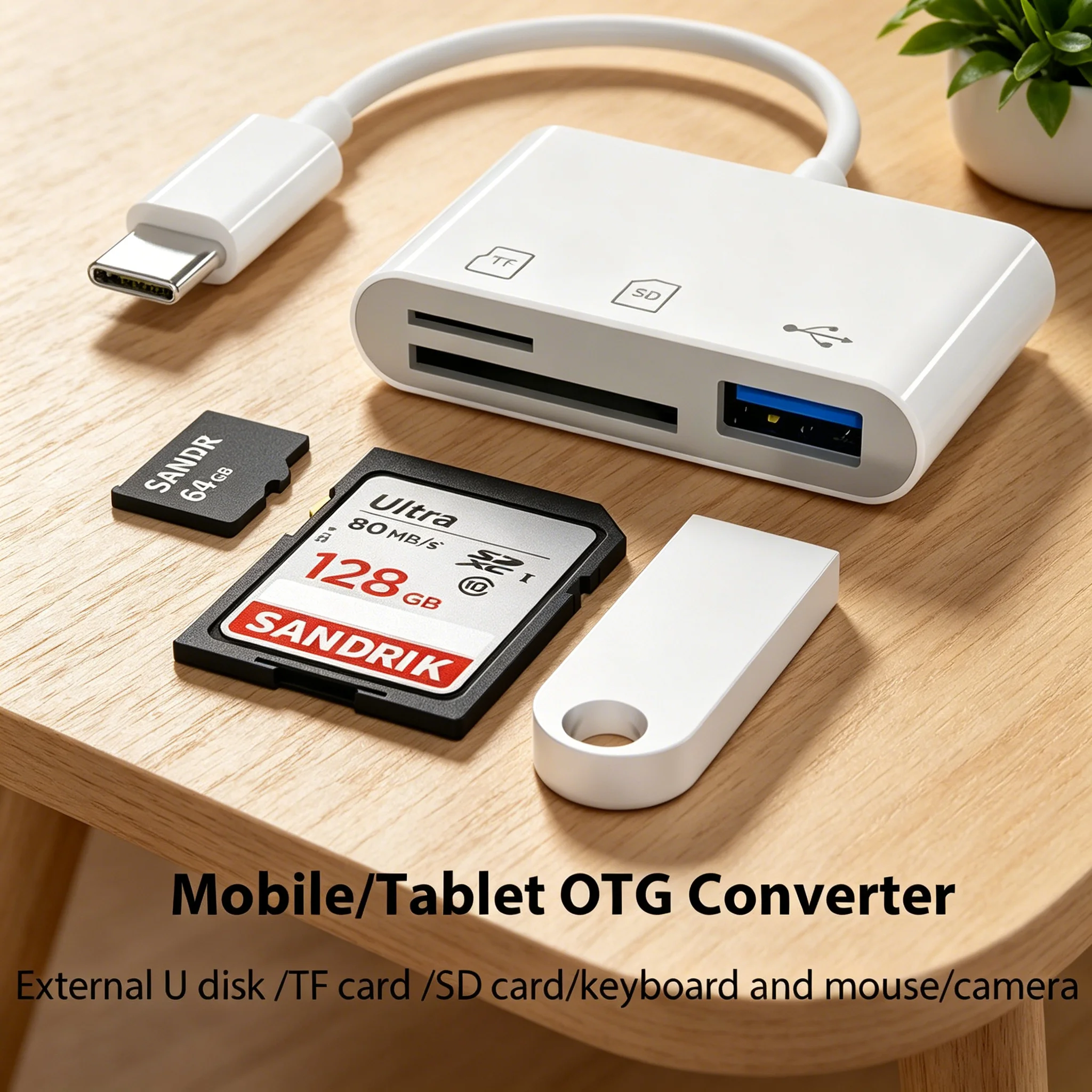 3‑in‑1 USB‑C OTG Card Reader Adapter Portable Memory Card Reader Support SD TF CF CompactFlash Cards for iPad Pro MacBook Laptop