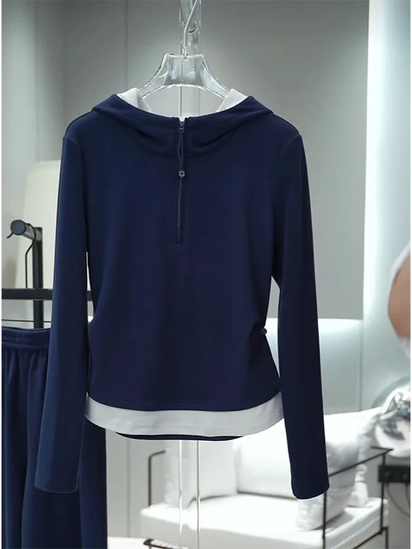 

Spring 2026 Large Size Hooded Zipper Color Block Loose Versatile Women's Sweatshirt Casual Comfortable Streetwear Style