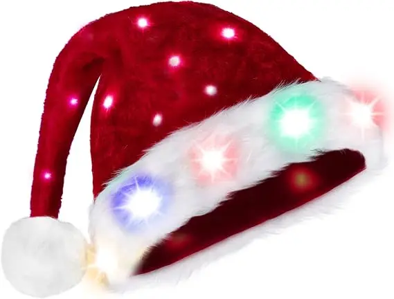 Giggling Getup Santa Hat with Pom Poms, Red Knitted Christmas Hat for Party Dress Up, image 9