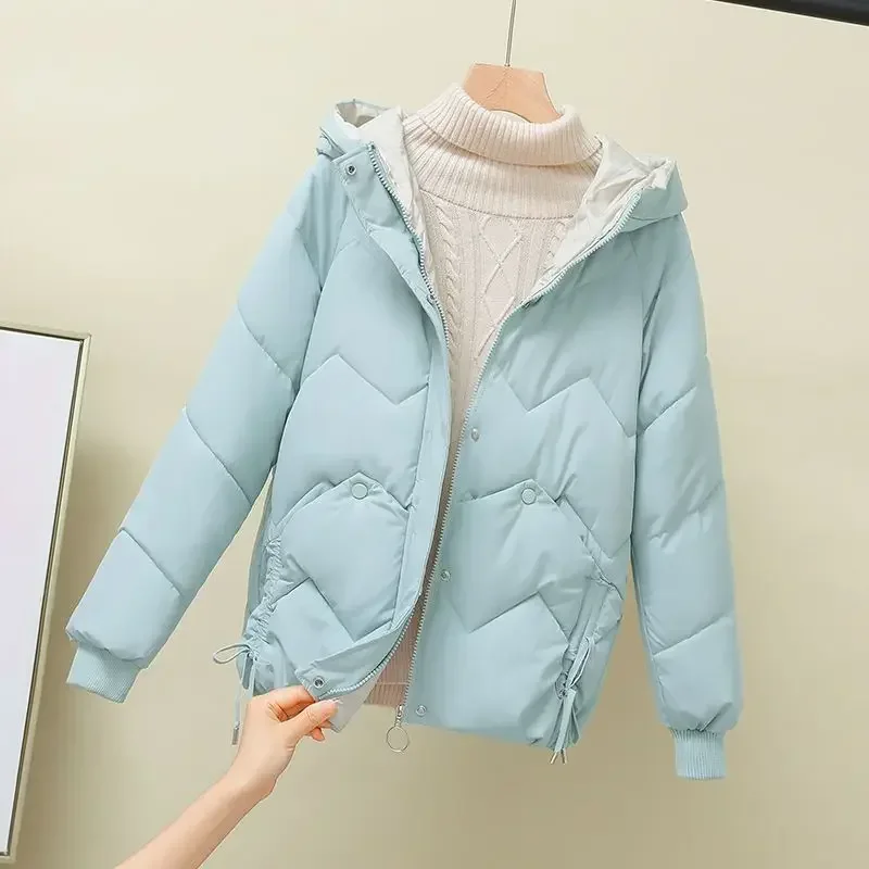 2023 nova moda coreano solto outono inverno parkas feminino curto casaco grosso com capuz algodão acolchoado jaquetas casacos femininos outwear