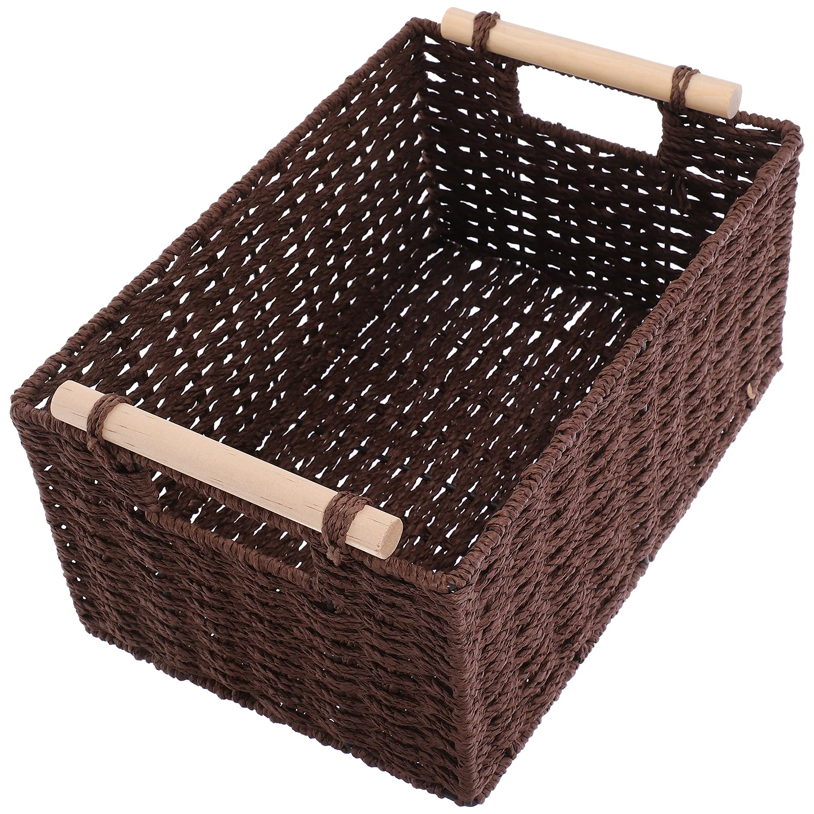 

Desk Storage Basket Woven Basket Wood Iron Organizer Sundries Container Multipurpose Storage for Home Desktop Container,