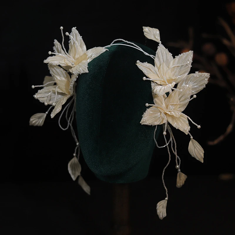 الجنية الحلو الشمبانيا كريستال الخرز رئيس زهرة الكورية الزفاف القبعات اكسسوارات الزفاف