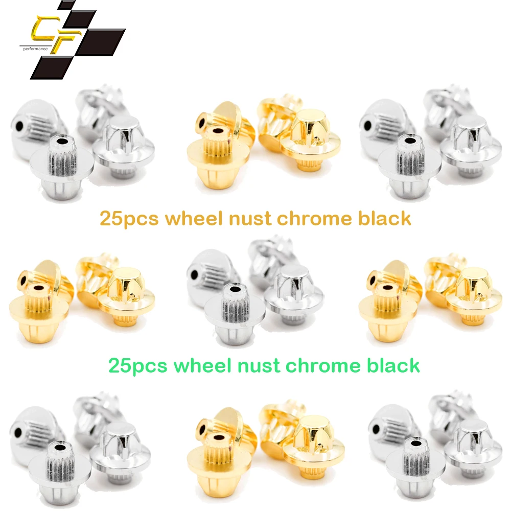 25pcs 14mm Car Wheel Nuts For Universal Rim Cap Lip Screw Bolt  Tires Decoration Replacement External Accessories Gold Chrome