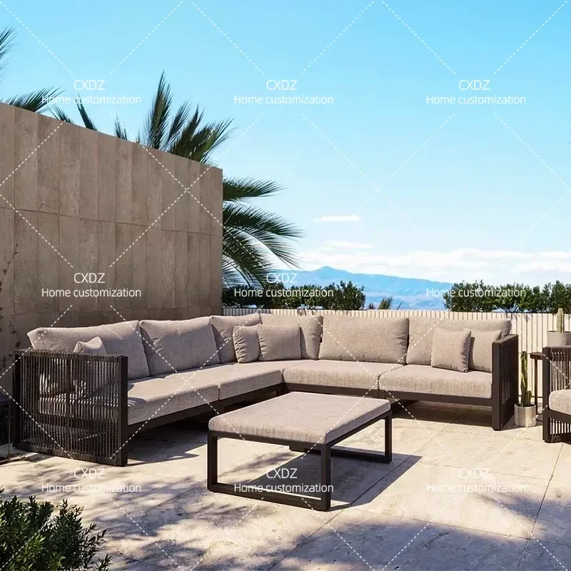 Outdoor Aluminum Alloy Rattan Sofa Set Waterproof Sunproof Patio Furniture for Courtyard Balcony Terrace Garden Lounge Chair
