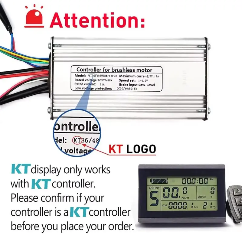 AFOURT-KT Controller 500W 22A Brushless Motor+ KT-LCD3 Display Kit Electric Bike Accessories For E-Bike Modification& Repair