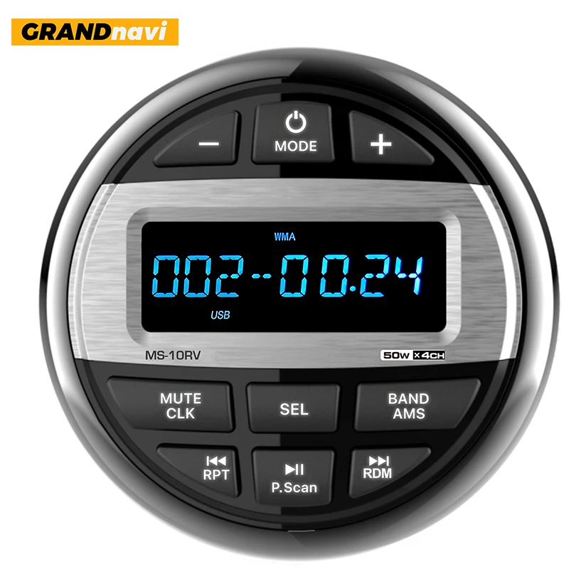 GRANDnavi Bluetooth Marine Stereo Boat Radio Waterproof FM AM Digital Media Audio Player For Yacht Gauge ATV UTV Cart Motorcycle