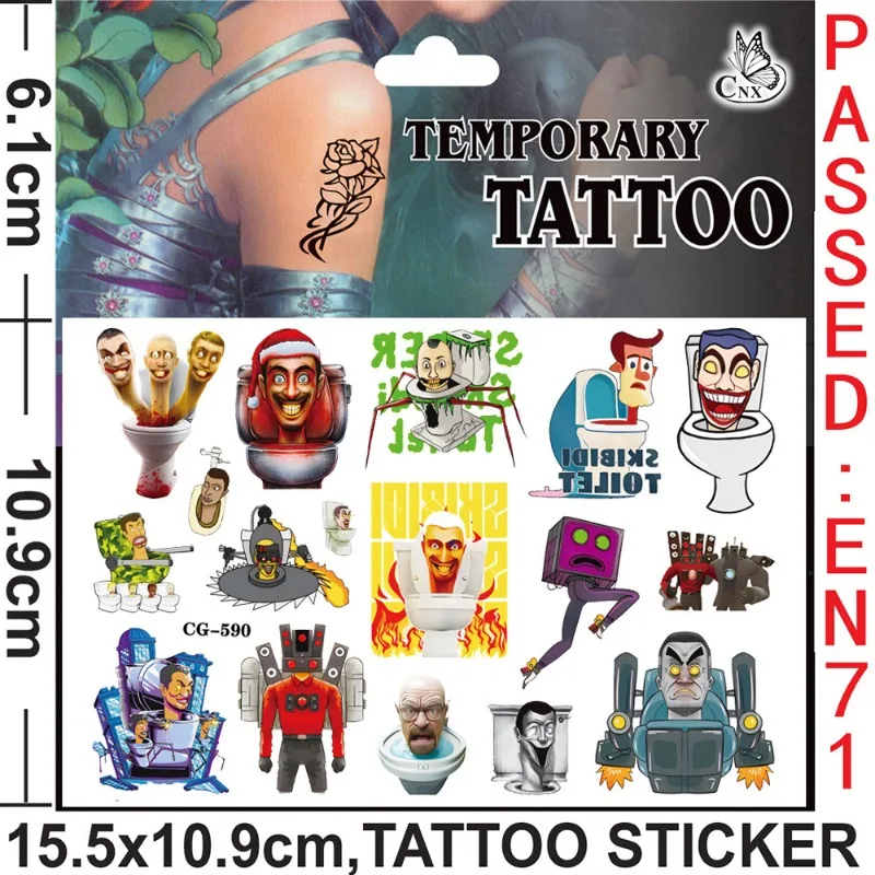 Skibidi Toilet Theme Tattoo Stickers Temporary Tattoos for Kids Birthday Party Supplies Favors Cute Tattoos Stickers Decoration