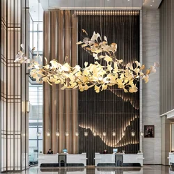 Luxury Plastic Ceramic Chandelier Hanging Light Fixtures for Living Room Ginkgo Leaves LED Pendant Lamp Art Villa Study Bedroom