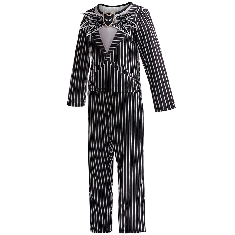 New Children\'s Costumes The Nightmare Before Christmas Skeleton Jack Cosplay Baby Striped Two-Piece Halloween Character Dress Up