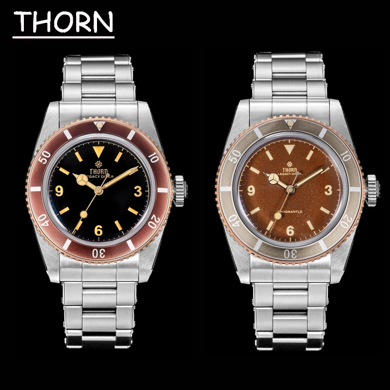 Reloj Mecánico Thorn T028 Nuevo, Bronce, Movimiento Automático PT5000, Reloj de Lujo, 20 Bares, Cristal de Zafiro, Bisel de Aluminio de 37 mm, Reloj de Buceo para Hombre