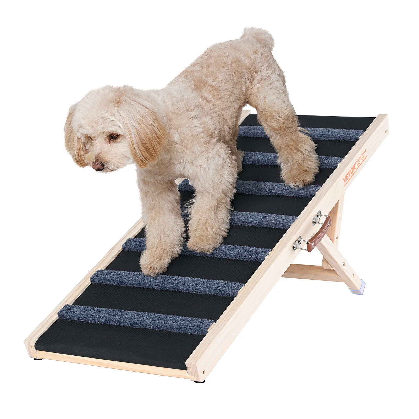 

VEVOR Dog Ramp Folding Ladder Anti-slip High Adjustable Wooden Pet Ramp Removable for Small Old Dog Climbing Stairs Sofa Car Bed
