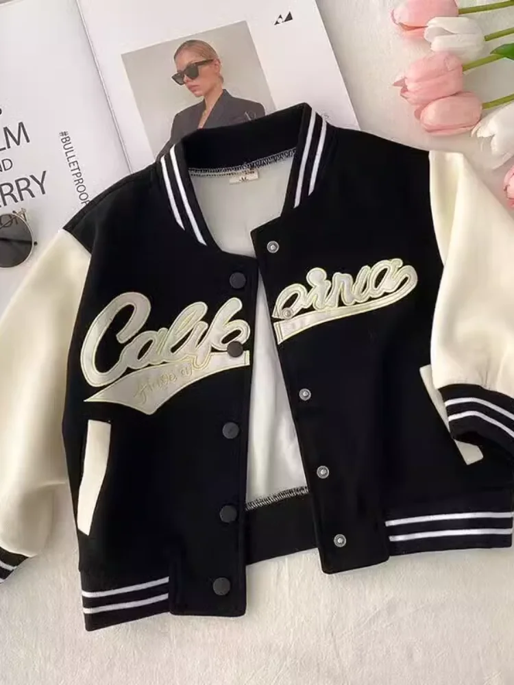 

Spring Autumn Children's Baseball Jaet Girls Faionable Spor Coat Baby Trendy Top Kids Clothing Long Sve Regular Length