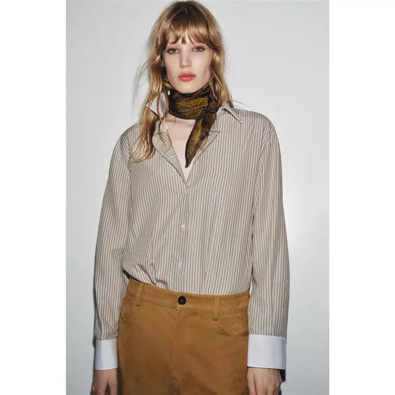 Casual sle listrado longo sve commute irt assimétrico bainha cor blo faionable outono workwear respirável pele-amigável