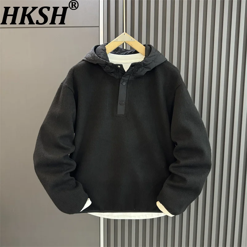 

HKSH осень зима новые мужские модные винтажные поддельные двухсекционные лоскутные толстовки с капюшоном повседневные свободные утепленные толстовки HK13466