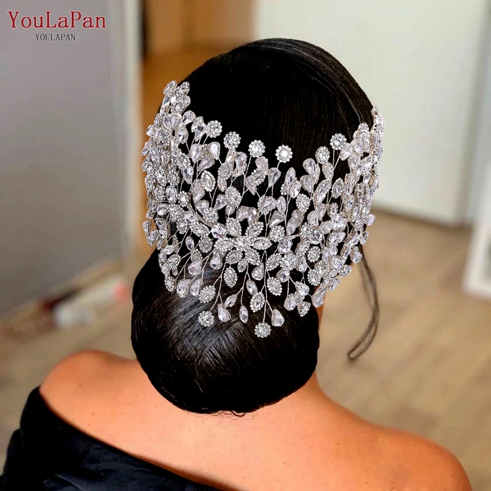 YouLaPan Bridal Rhinestone Flower Headband Shiny Bride Hair Accessories Wedding Hair Decoration Women Headdress For Party HP388