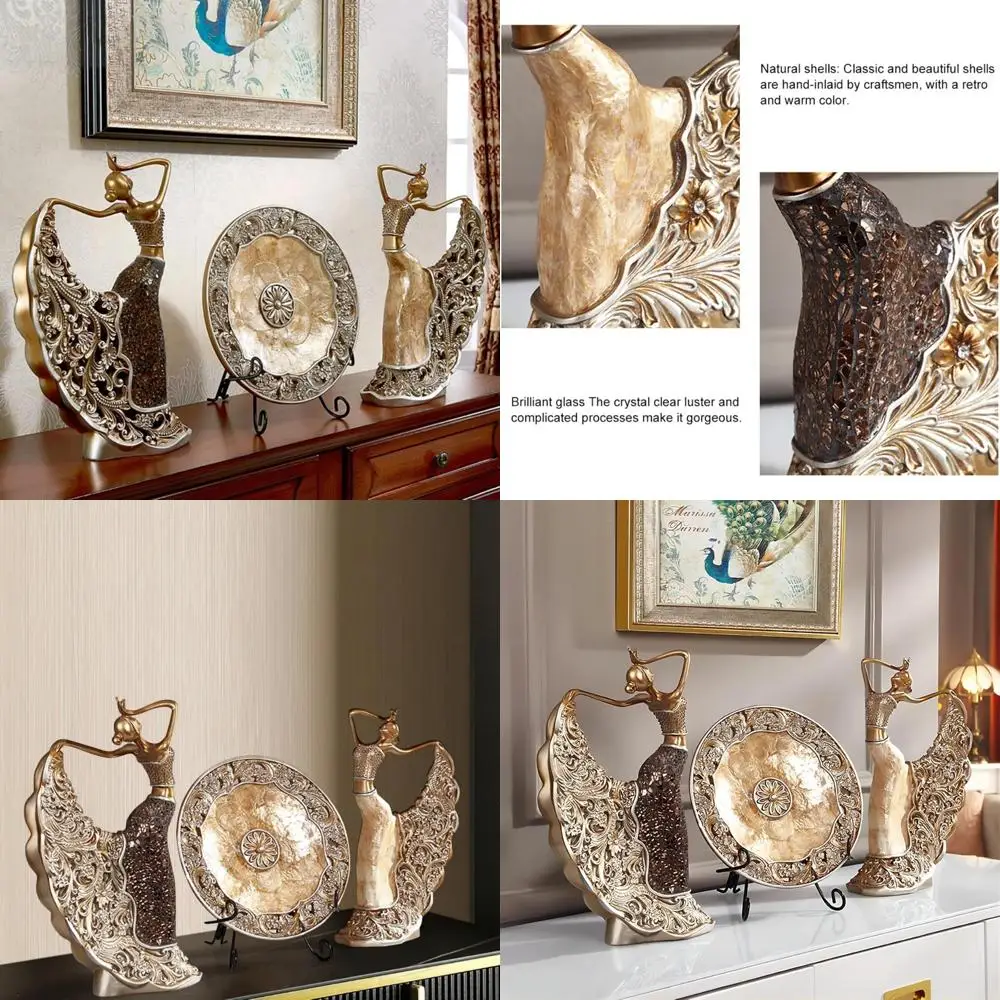 

Romantic Shell Dancer Figurines, Vintage Gold Art Sculpture Set, Abstract Collectible Desk Decor for Book Lovers