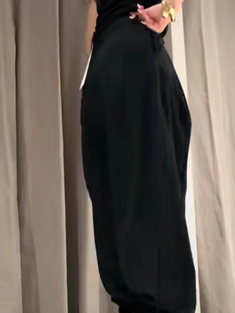 ソリッドブラックバギーハーレムパンツ女性のカジュアル弾性カフハイウエストルーズパンツ 2026 新作春秋シックなストリートウェア