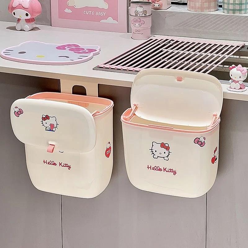 Kawaii Cartoon Waterproof Sticker Hanging Trash Bin Odor Block Flip Lid Trash Bin For Kitchen Use Bedroom Drawer Waste Basket view 6