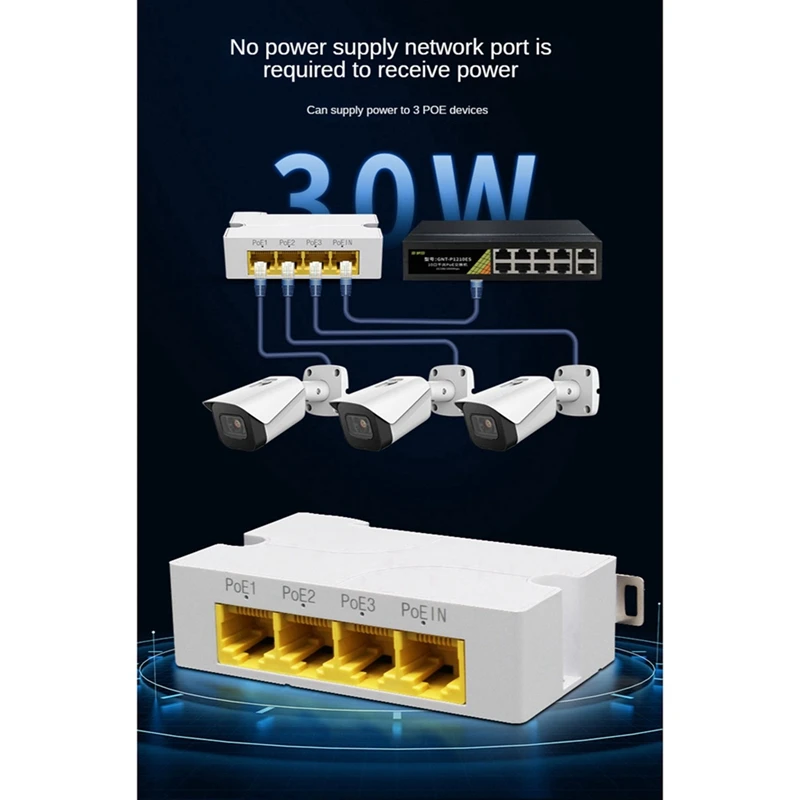 10X 4Port Gigabit POE Extender 1000M 1To 3 Network Switch Repeater IEEE802.3Af/At Plug&Play For Poe Switch NVR IP Camera