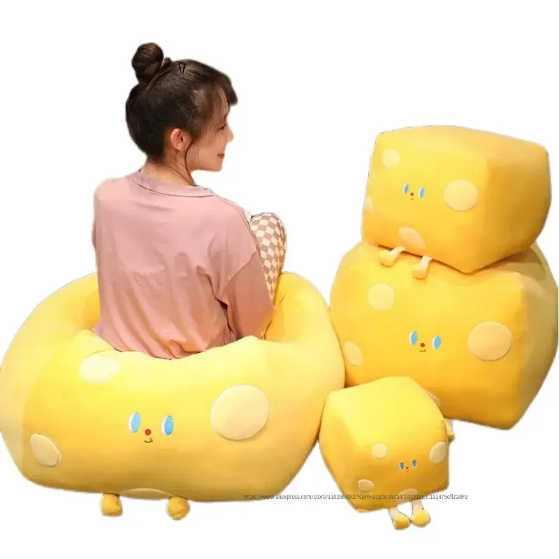 Funny Giant Cheese Plushie Toys Simulation Pillow Stuffed Soft Creative Animal Cheese Cushion Creative Birthday Gifts For Kids