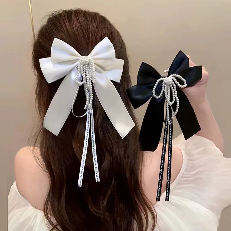 

New Pearl Large Bow Hair Clip Spring Clip for Women Fashion Hairpins Headpiece Headwear Korean Hair Accessories for Women