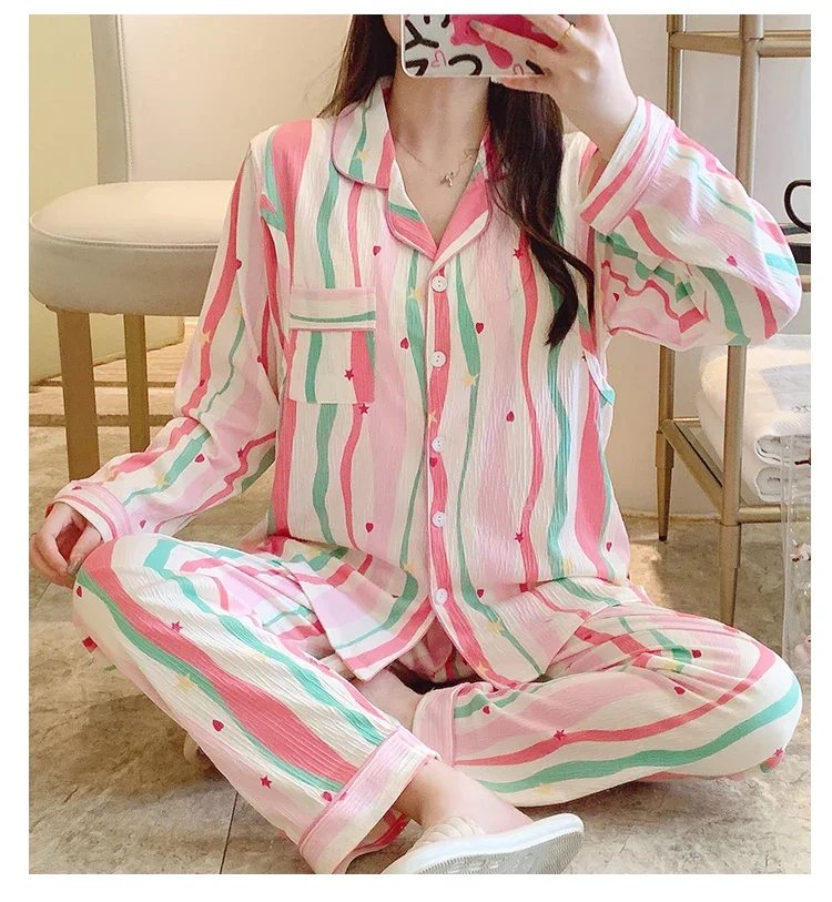 Plus Size Maternity Autumn Sleepwear with Pads Striped Nursing Shirts Long Pants Twinset Postpartum Woman Lactation Pajamas Suit