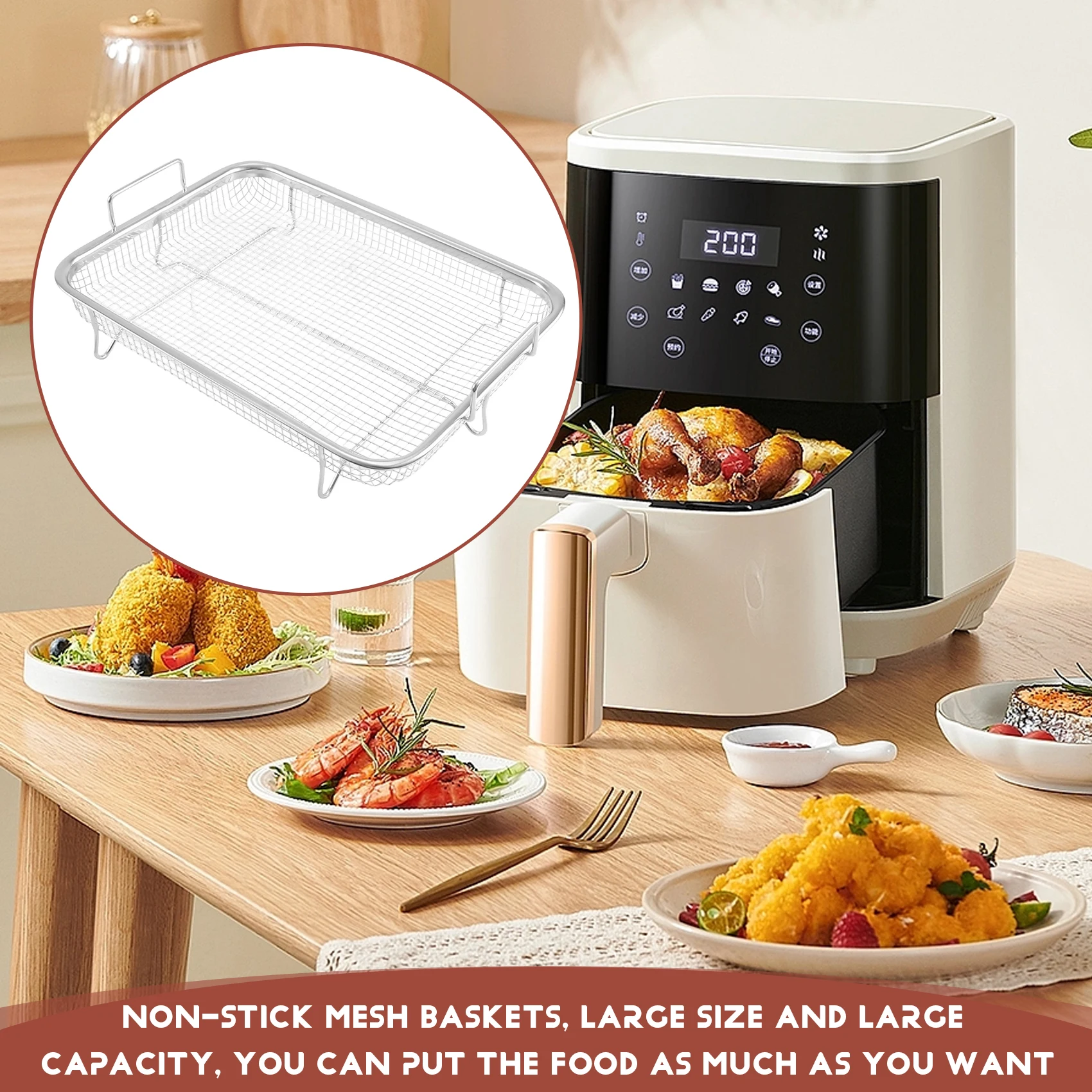 ตะกร้าหม้อทอด Air fryer สำหรับเตาอบ1ชิ้นตะกร้าสแตนเลสตะแกรงตะกร้าปิกนิกกันติดตะกร้าลวดถาดหม้อทอด Air fryer