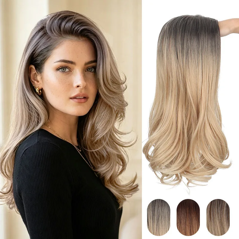 Synthetic Long Curly Hair Topper for Women Fiber Middle Part Top Hair Extension Volume for Thinning Sparse Hair Daily Wear