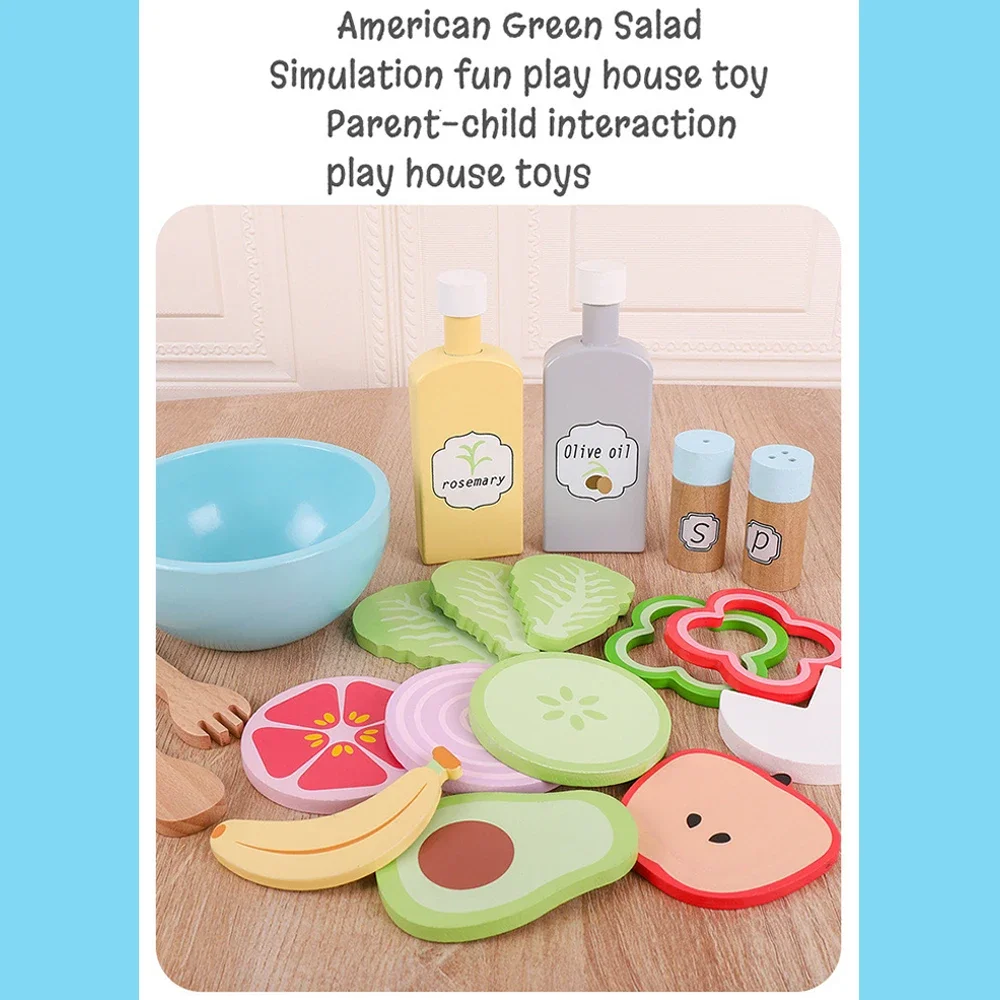 Kitchen Toy High quality pretend play kids simulation wooden food salad set creative wooden fruit toy Early education play house