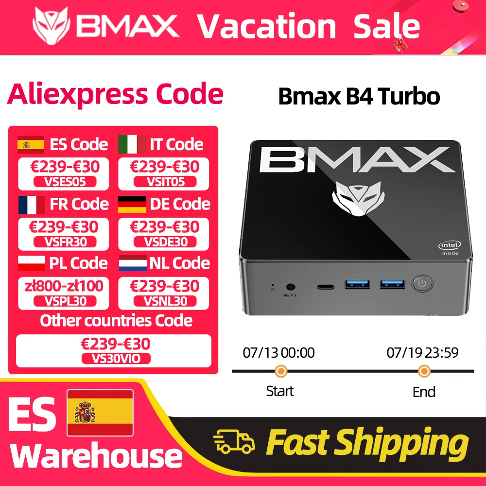 Mini PC BMAX B4 Turbo con Intel de 13ª generación N150, 16GB DDR4, 512GB SSD, Windows 11, HDMI, Tipo-C, Bluetooth y USB.