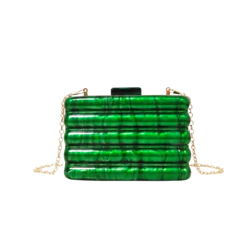 Solid Color Pearlescent Horizontal Striped Small Square Bag Women's Banquet Party Acrylic Dinner Bag Chain Clutch Bag