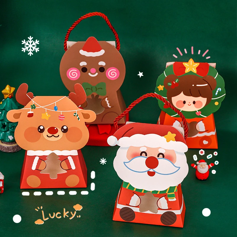 Cajas de regalo de Navidad, decoración de regalo de fiesta de año nuevo, caja de embalaje de turrón, bolsa de mano con ventana de Chocolate y caramelo de Papá Noel, 8 Uds.