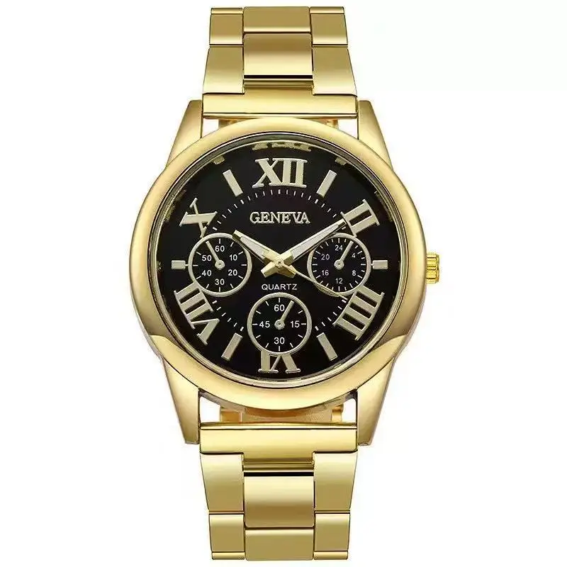 Mens Quartz Watch Geneva Roman Chronograph Steel Band  Male Casual Luxury Business Wristwatch Casual Simple Stylish Boy Gifts