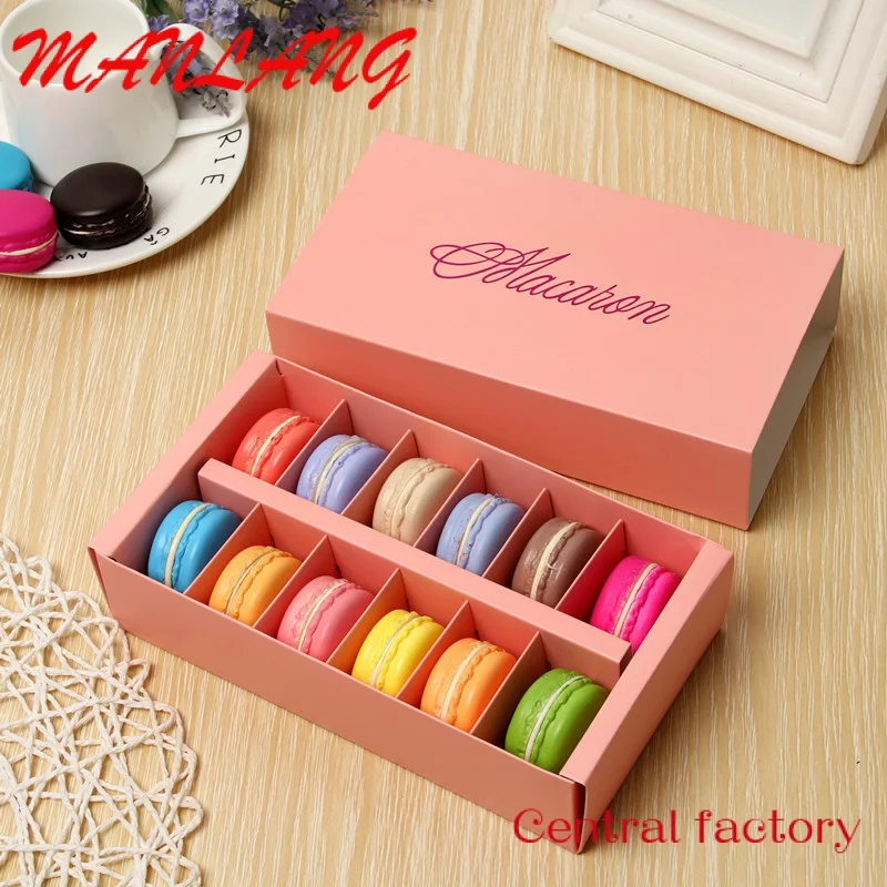 MELType Gold Stamping Macaron Chocolate Cookie Emballage Boîte en papier avec supports de synchronisation, Vente en gros, 12 pièces