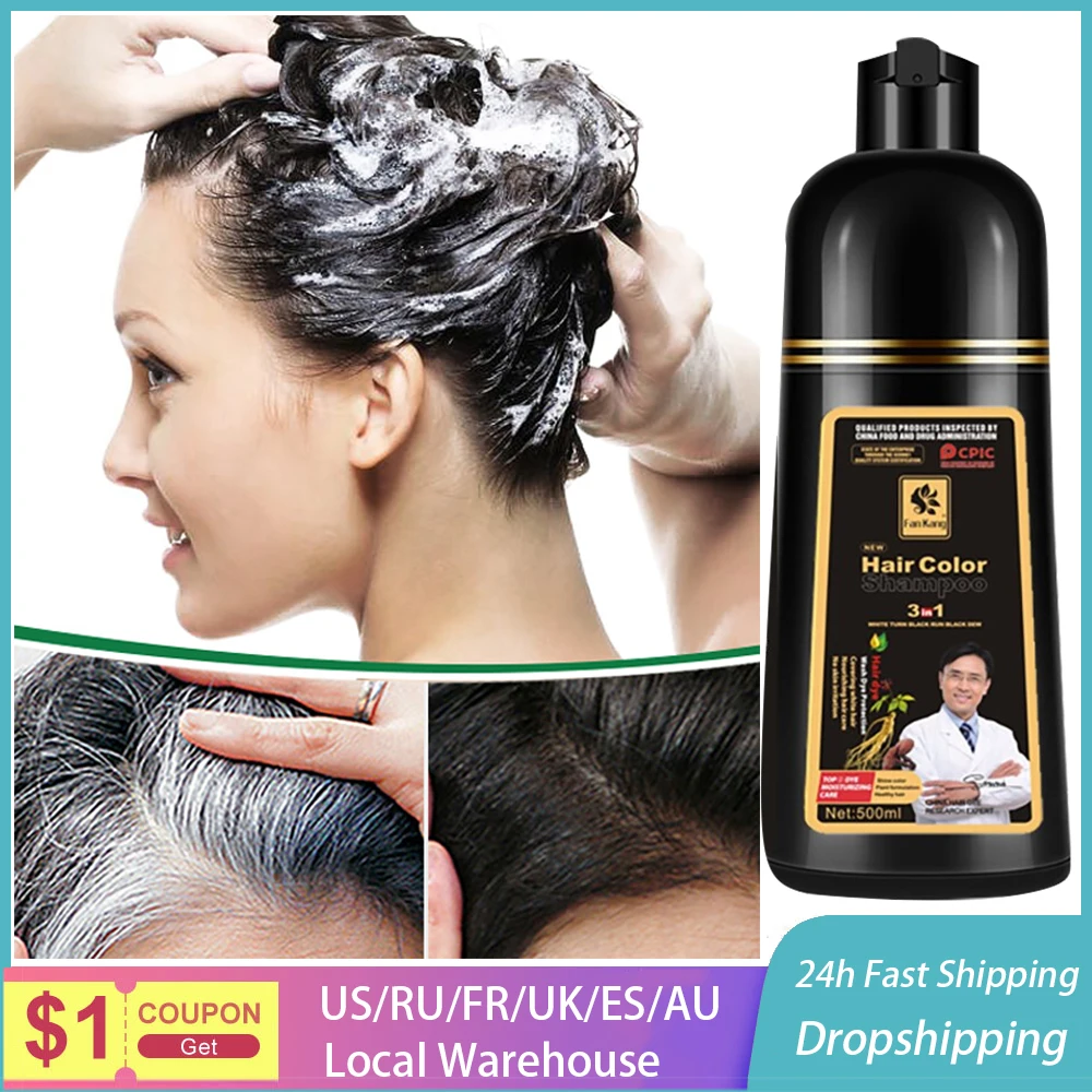 

Permanent Hair Shampoo Organic Natural Fast Hair Dye Plant Essence Deep Coffee Black Hair Colorng Cream Cover Dye Shampoo 500ML