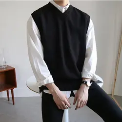 Suéter sin mangas para hombre, chaleco sencillo con cuello en V que combina con todo, sólido, Tops básicos y acogedores, estilo coreano, Ins, ocio, de punto, talla grande, M-3XL