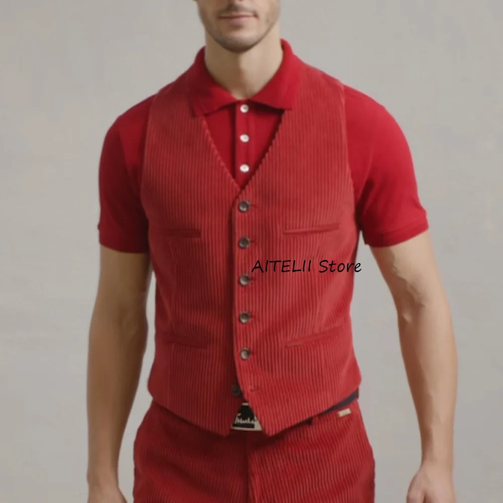

Casual Waistcoat Corduroy Fabric Fashion Suit Single-breasted Men's Formal Vest Straight Pockets V-neck Stylish Working Best