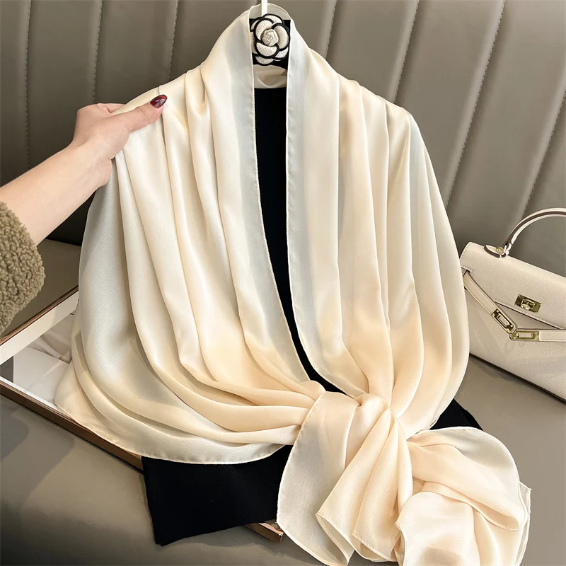 Luxury Brand Solid Silk Scarf Women Fashion Quality Soft Scarves Female Shawls Foulard Bandana Beach Cover-ups Wraps